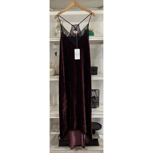 Zadig & Voltaire Risty Velvet & Lace Slip Dress Size Small in Bordeaux - Picture 3 of 4